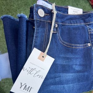 High Rise One Button Navy Blue Boot up Jeans